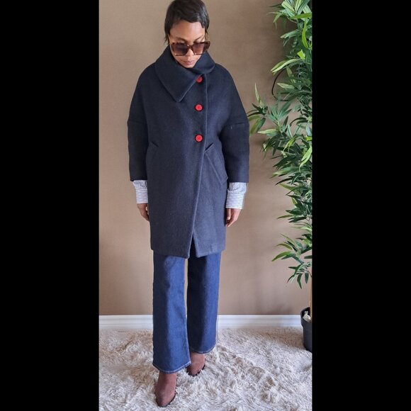 Avant Garde Dark blue cropped sleeve wool blend coat - Small - Picture 4 of 7